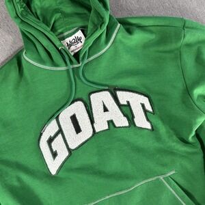 Laced Up GOAT Men's Pull Over Hoodie Letter Patches Hoodie Size 2XL Green